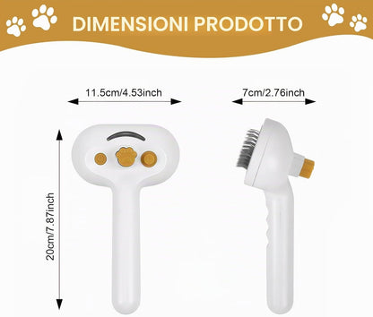 Spazzola a Vapore 3 in 1 Autopulente per Gatti E Cani, Toelettatura Con Pulsante Di Rilascio per Pelli Lunghi E Corti - Ricaricabile