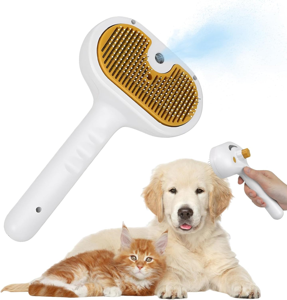 Spazzola a Vapore 3 in 1 Autopulente per Gatti E Cani, Toelettatura Con Pulsante Di Rilascio per Pelli Lunghi E Corti - Ricaricabile