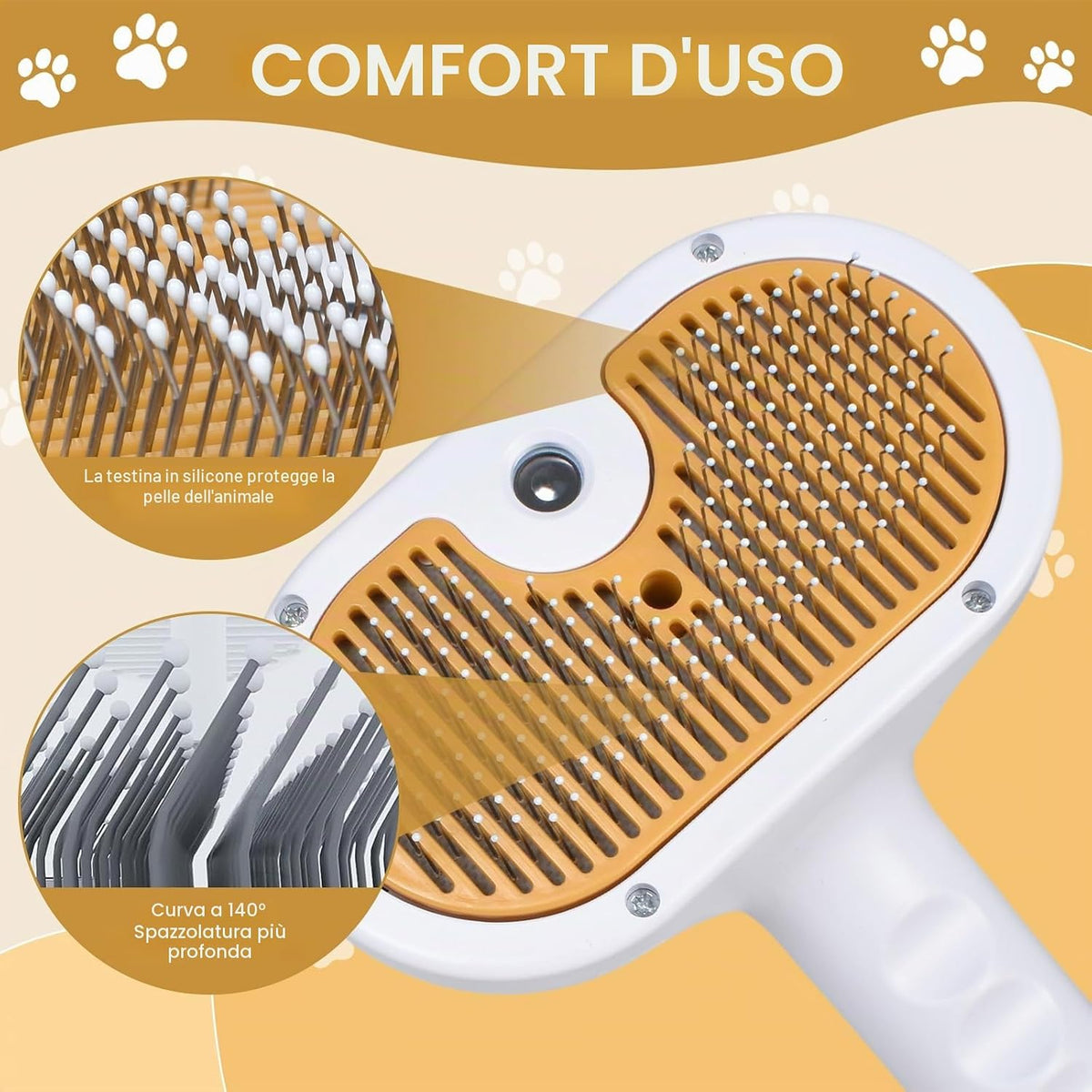Spazzola a Vapore 3 in 1 Autopulente per Gatti E Cani, Toelettatura Con Pulsante Di Rilascio per Pelli Lunghi E Corti - Ricaricabile
